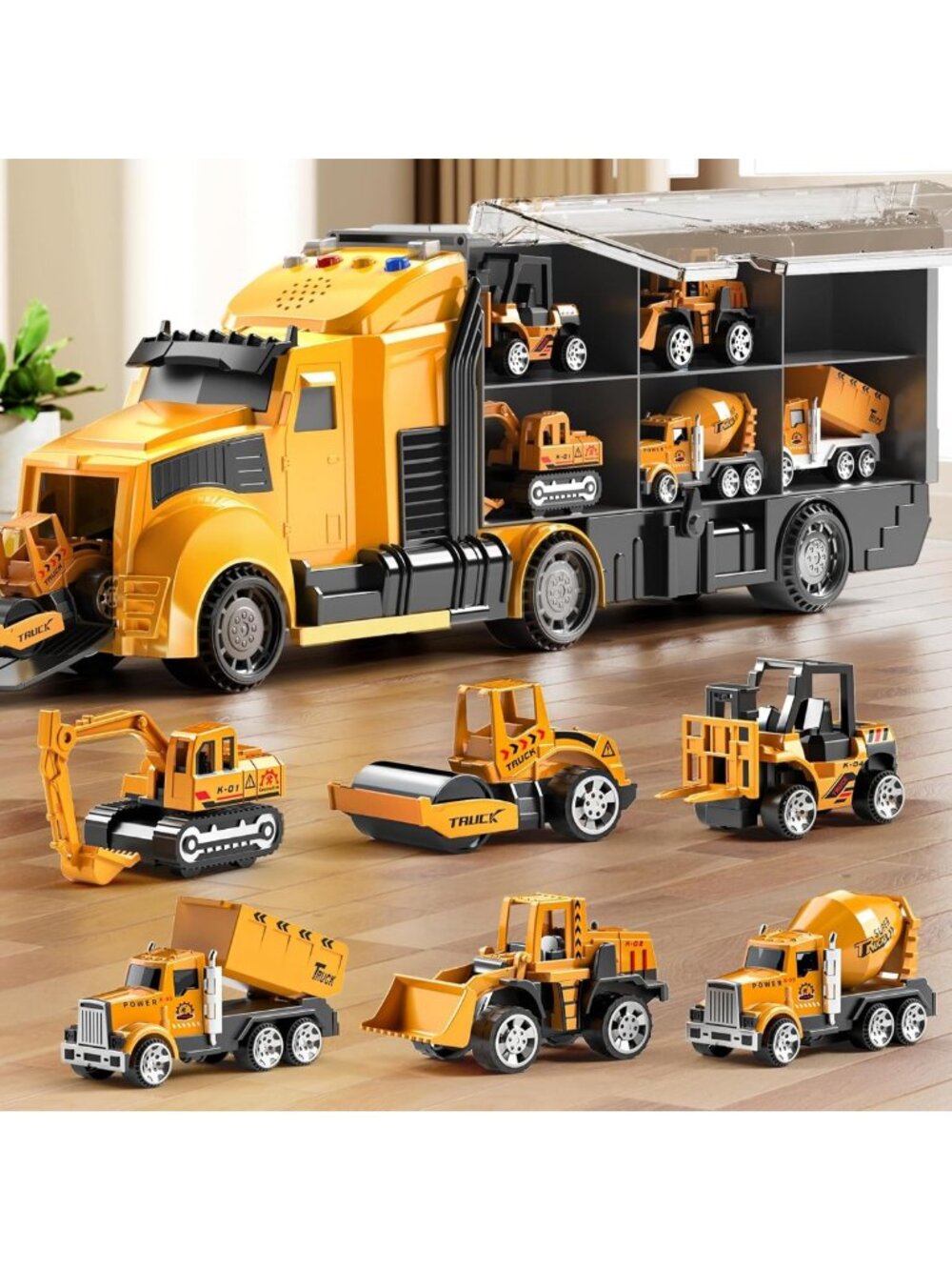 Construction Trucks Toy Set with Play Mat & Carrier - Die-Cast Vehicles for Kids